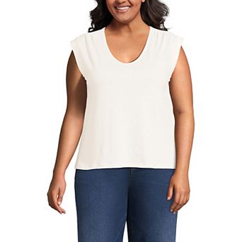 Plus Size Lands' End Cap Sleeve Gathered Shoulder Tee