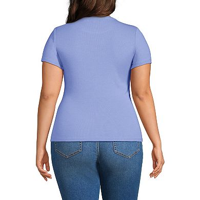 Plus Size Lands' End Drapey Rib Fitted Short Sleeve Mini T-Shirt