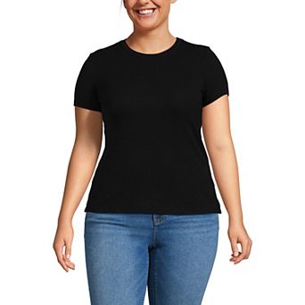 Plus Size Lands' End Drapey Rib Fitted Short Sleeve Mini T-Shirt