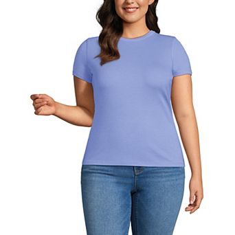 Plus Size Lands' End Drapey Rib Fitted Short Sleeve Mini T-Shirt