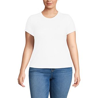 Plus Size Lands' End Drapey Rib Fitted Short Sleeve Mini T-Shirt