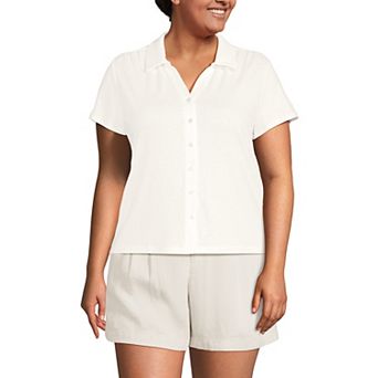 Plus Size Lands' End Short Sleeve Button Front Polo Top