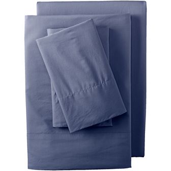 Lands' End Essential Garment Washed Cotton Percale Bed Sheet Set with Shams