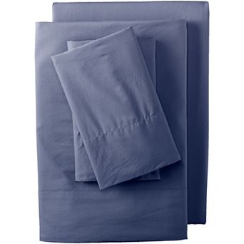 Lands' End Essential Garment Washed Cotton Percale Bed Sheet Set with Shams