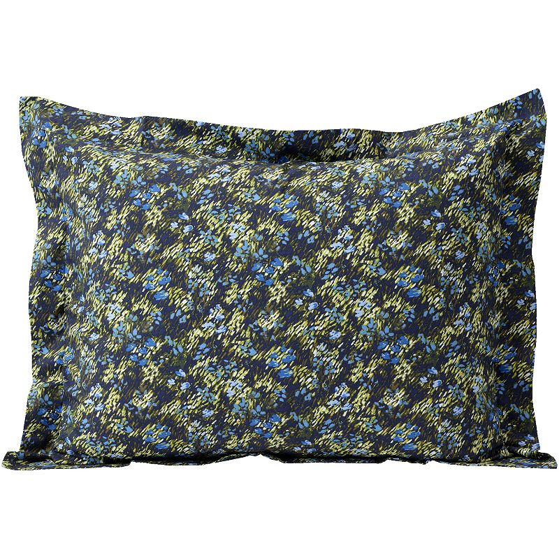 Lands' End 300 Thread Count Cotton Smooth Percale Pillow Sham, Deep Blue Floral