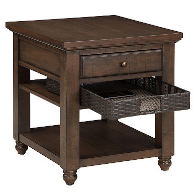 Steve Silver Co. Rustic Wood End Table with Drawer & Storage Basket