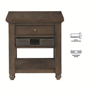 Steve Silver Co. Rustic Wood End Table with Drawer & Storage Basket
