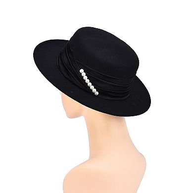Women's Mellow World Simulated Pearl Accented Flat Top Hat