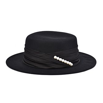 Women's Mellow World Simulated Pearl Accented Flat Top Hat