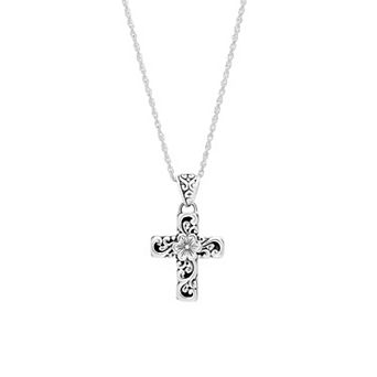 Athra NJ Inc Sterling Silver Oxidized Small Filigree Cross Pendant Necklace