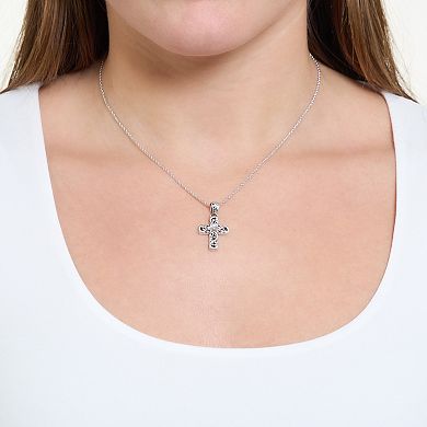 Athra NJ Inc Sterling Silver Oxidized Small Filigree Cross Pendant Necklace