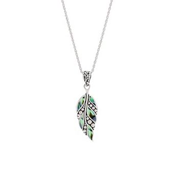 Athra NJ Inc Sterling Silver Oxidized Abalone Leaf Pendant Necklace
