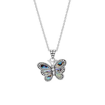 Athra NJ Inc Sterling Silver Oxidized Abalone Dot Butterfly Pendant Necklace