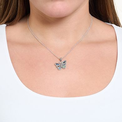 Athra NJ Inc Sterling Silver Oxidized Abalone Dot Butterfly Pendant Necklace
