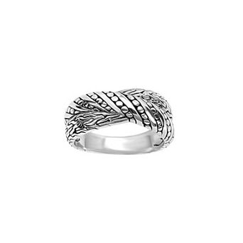 Athra NJ Inc Sterling Silver Oxidized Textured Crossover Ring