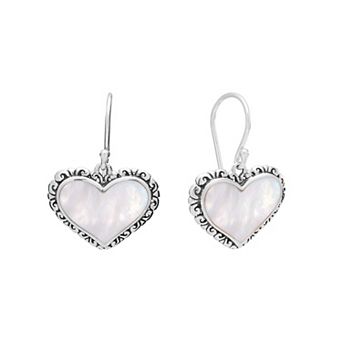 Athra NJ Inc Sterling Silver Oxidized Mother-of-Pearl Filigree Heart Earrings