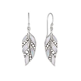 Athra Sterling Silver Oxidized Mother-of-Pearl Leaf Drop Earrings