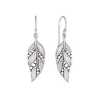 Athra Sterling Silver Oxidized Mother-of-Pearl Leaf Drop Earrings