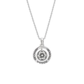 Athra NJ Inc Sterling Silver Oxidized Filigree Flower Disc Pendant Necklace