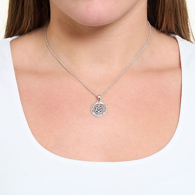 Athra NJ Inc Sterling Silver Oxidized Filigree Flower Disc Pendant Necklace