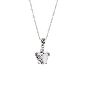 Athra NJ Inc Sterling Silver Oxidized Mother-of-Pearl Filigree Turtle Necklace