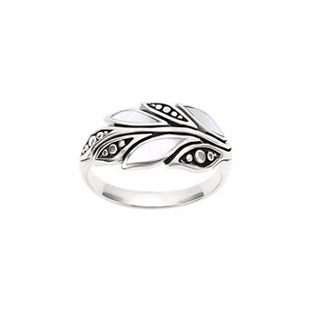Athra NJ Inc Sterling Silver Oxidized Mother-of-Pearl Leaf Ring
