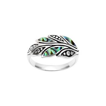 Athra NJ Inc Sterling Silver Oxidized Abalone Leaf Ring
