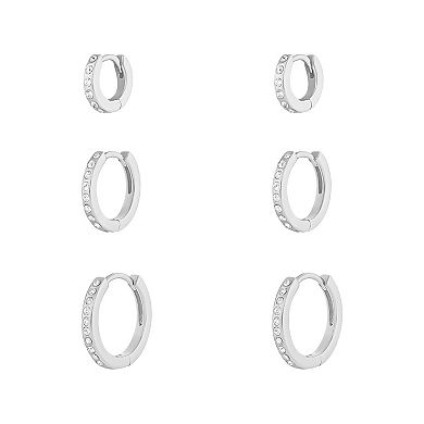 PRIMROSE Silver Tone & 14k Gold Plated Crystal Hoop Earrings Trio Set