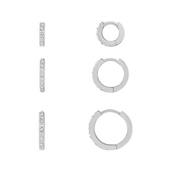 PRIMROSE 3-Pair Crystal Huggie Hoop Earring Set