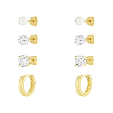 PRIMROSE 3-Pair Cubic Zirconia Crystal Huggie Stud Earring Set