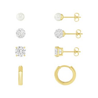 PRIMROSE 4-Pair Cubic Zirconia & Simulated Pearl Earring Set
