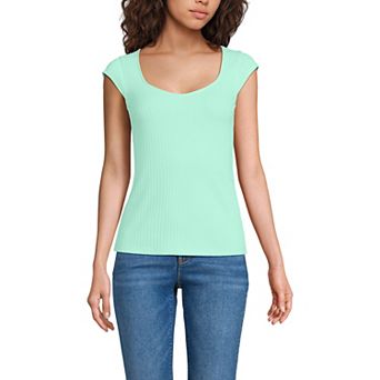 Women's Lands' End Pointelle Cap Sleeve Top