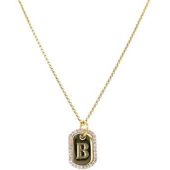 Meshmerise 18k Gold over Sterling Silver 1/5 Carat T.W. Diamond Initial Dog Tag Necklace