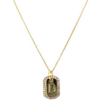 Meshmerise 18k Gold over Sterling Silver 1/5 Carat T.W. Diamond Initial Dog Tag Necklace