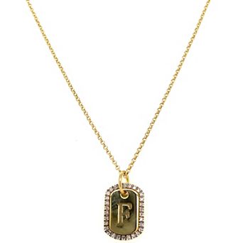 Meshmerise 18k Gold over Sterling Silver 1/5 Carat T.W. Diamond Initial Dog Tag Necklace