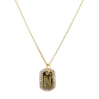 Meshmerise 18k Gold over Sterling Silver 1/5 Carat T.W. Diamond Initial Dog Tag Necklace