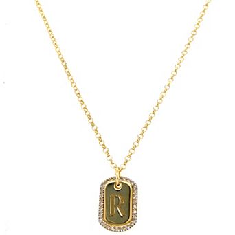 Meshmerise 18k Gold over Sterling Silver 1/5 Carat T.W. Diamond Initial Dog Tag Necklace