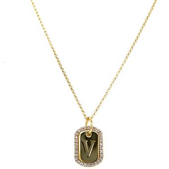 Meshmerise 18k Gold over Sterling Silver 1/5 Carat T.W. Diamond Initial Dog Tag Necklace