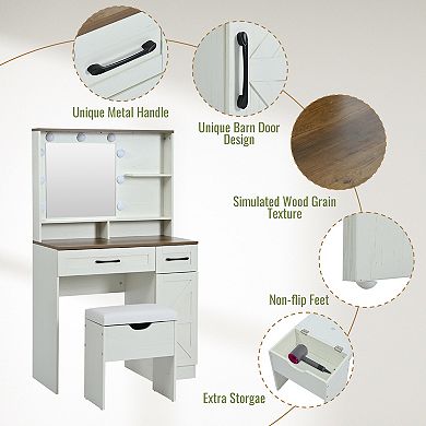Farmhouse Makeup Vanity Desk with Mirror and Lights