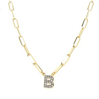 Meshmerise 18k Gold Over Silver 1/6 Carat T.W. Diamond Paperclip Initial Necklace