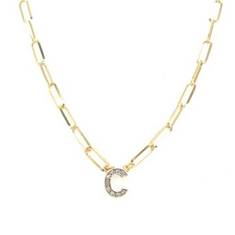 Meshmerise 18k Gold Over Silver 1/6 Carat T.W. Diamond Paperclip Initial Necklace