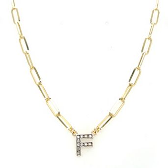 Meshmerise 18k Gold Over Silver 1/6 Carat T.W. Diamond Paperclip Initial Necklace