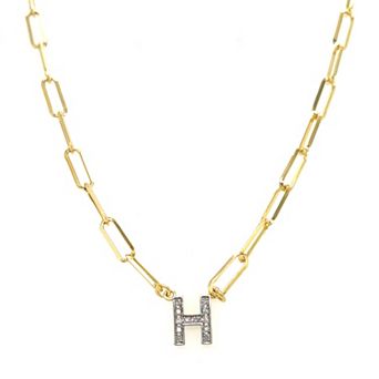 Meshmerise 18k Gold Over Silver 1/6 Carat T.W. Diamond Paperclip Initial Necklace