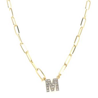 Meshmerise 18k Gold Over Silver 1/6 Carat T.W. Diamond Paperclip Initial Necklace