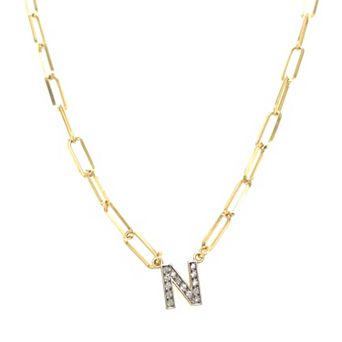 Meshmerise 18k Gold Over Silver 1/6 Carat T.W. Diamond Paperclip Initial Necklace