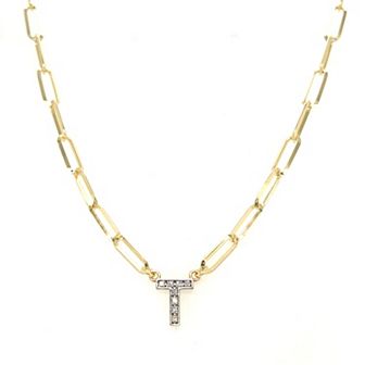 Meshmerise 18k Gold Over Silver 1/6 Carat T.W. Diamond Paperclip Initial Necklace
