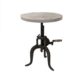 Carolina Living Adjustable Hand Crank Wood Top Rustic Side Table