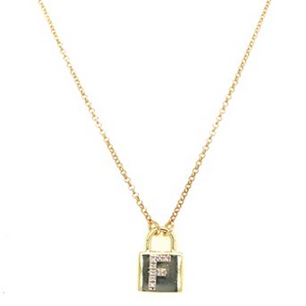 Meshmerise 18k Gold Over Silver 1/8 Carat T.W. Diamond Initial Padlock Necklace