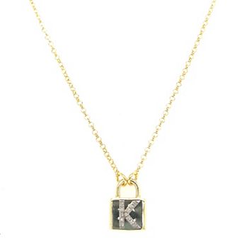 Meshmerise 18k Gold Over Silver 1/8 Carat T.W. Diamond Initial Padlock Necklace