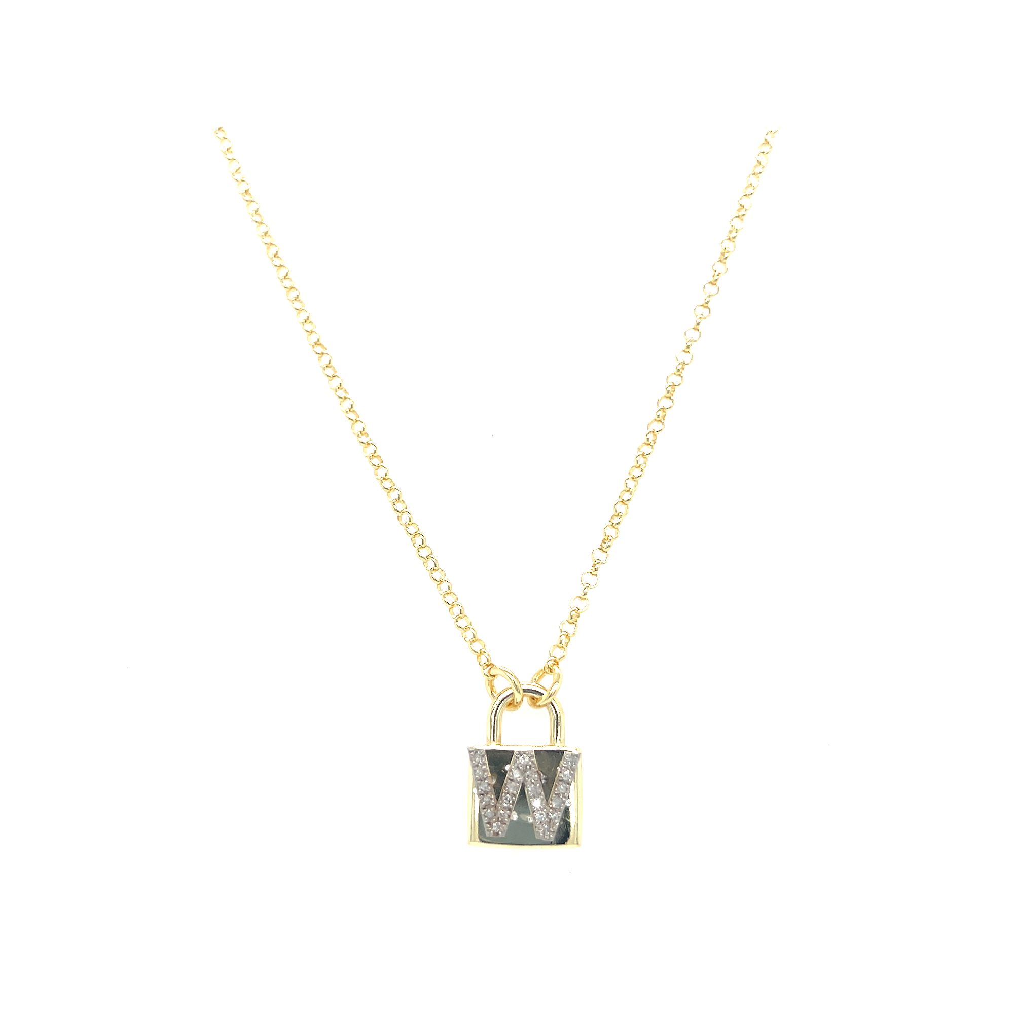 Meshmerise 18k Gold Over Silver 1/8 Carat T.W. Diamond Initial Padlock Nec